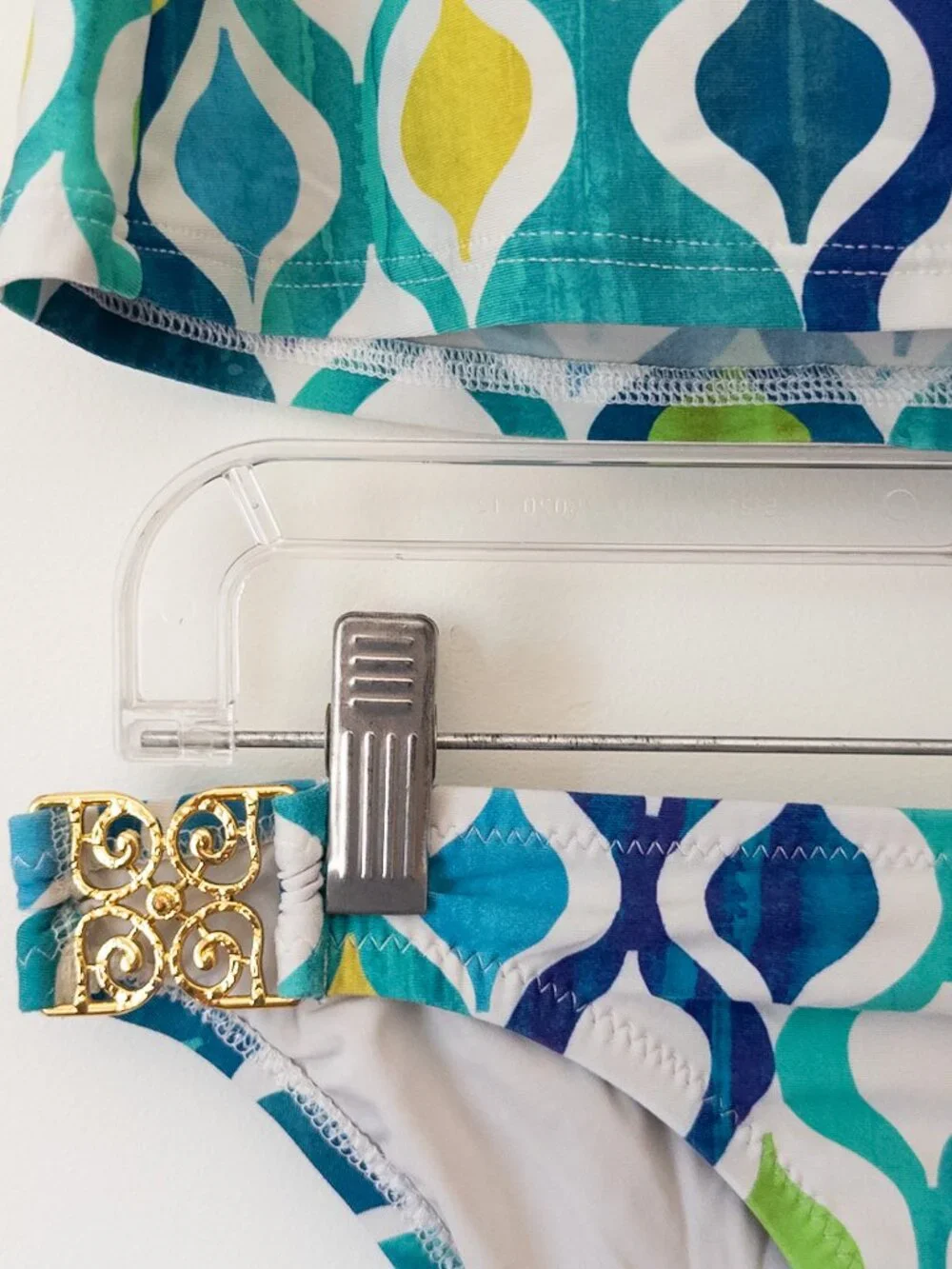 Trina Turk Tankini Swimsuit Size 6/8 Blue Green Geometric Halter 2 Piece 2000s - Picture 6 of 16